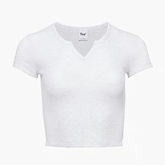 TNA Aritzia Notch Waffle White T-Shirt - Picture 6 of 6